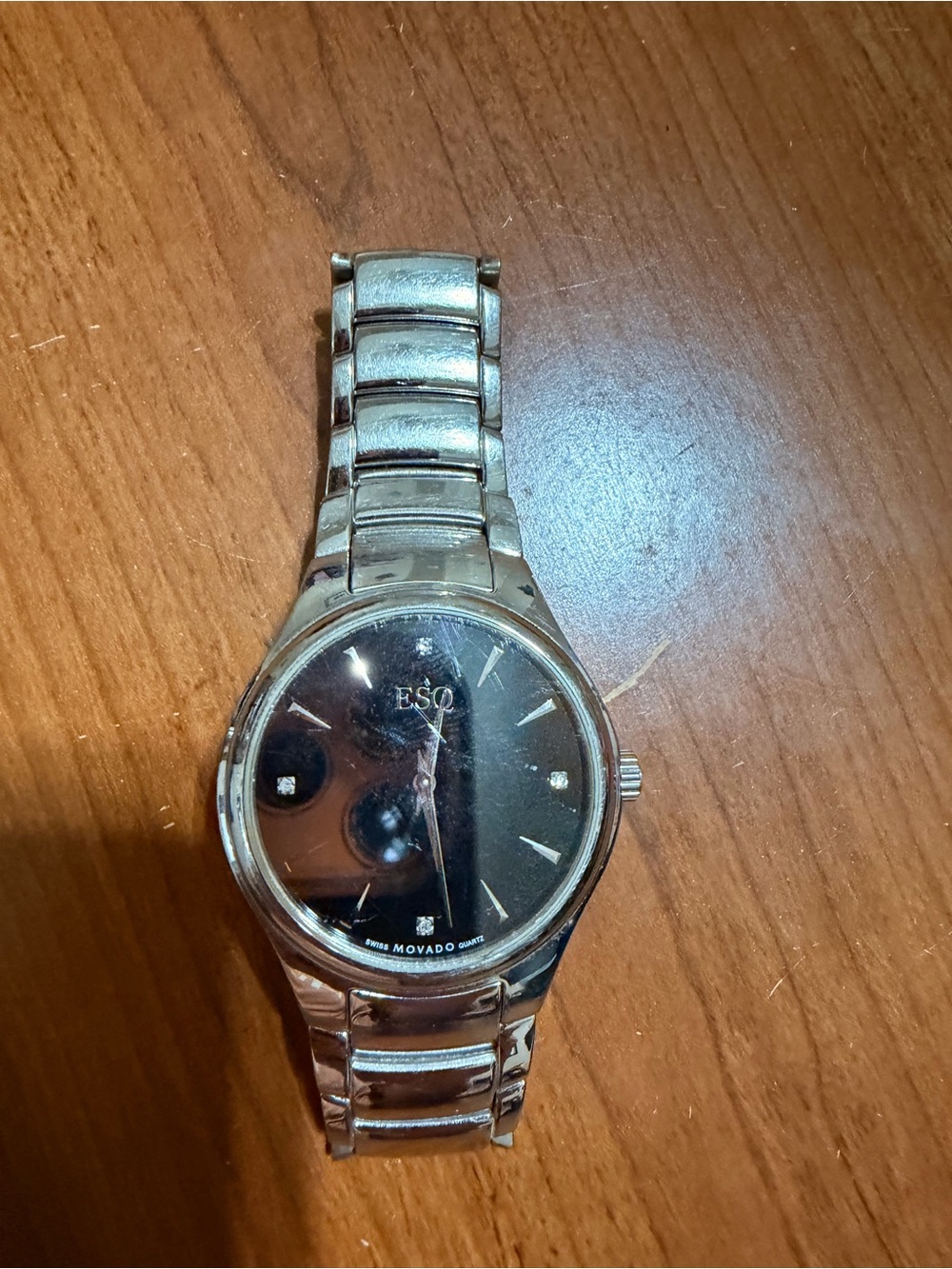 Movado ESQ Silver Watch with Black Dial